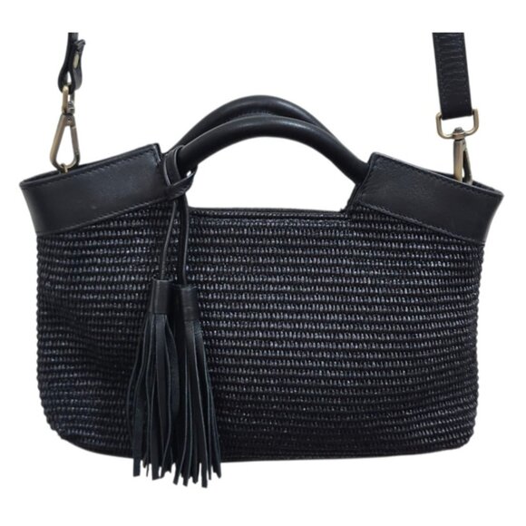 Carner Hill Woven Handbag Leather Trim Tassel Accent Shoulder Purse Structur - Picture 3 of 16